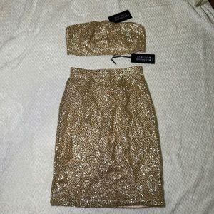 BEGINNING BOUTIQUE GOLD GLITTER SKIRT SET SIZE SMALL